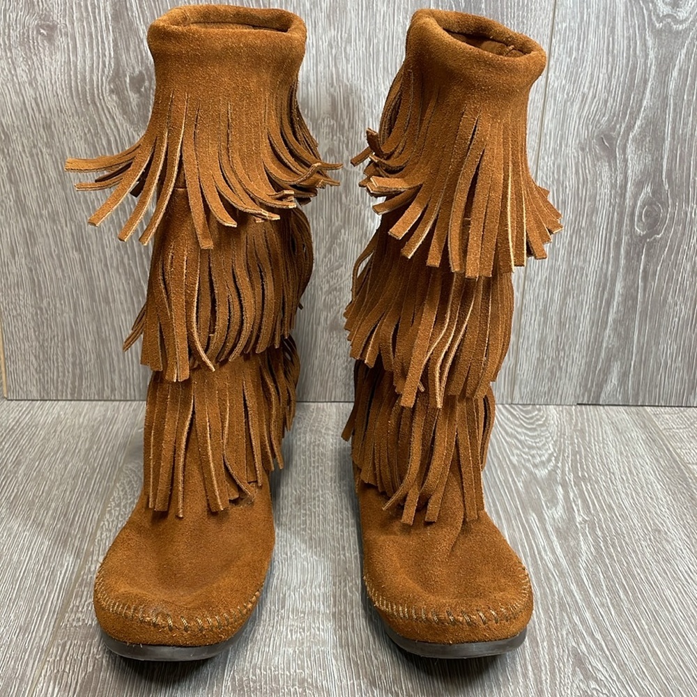 Minnetonka 3-Layer Fringe Boot Style 1632 Brown S… - image 2